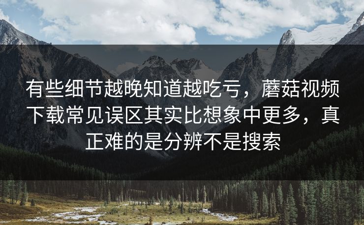 有些细节越晚知道越吃亏，蘑菇视频下载常见误区其实比想象中更多，真正难的是分辨不是搜索
