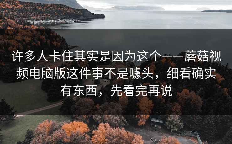 许多人卡住其实是因为这个——蘑菇视频电脑版这件事不是噱头，细看确实有东西，先看完再说