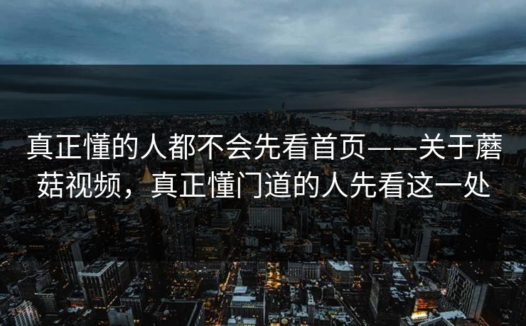 真正懂的人都不会先看首页——关于蘑菇视频，真正懂门道的人先看这一处