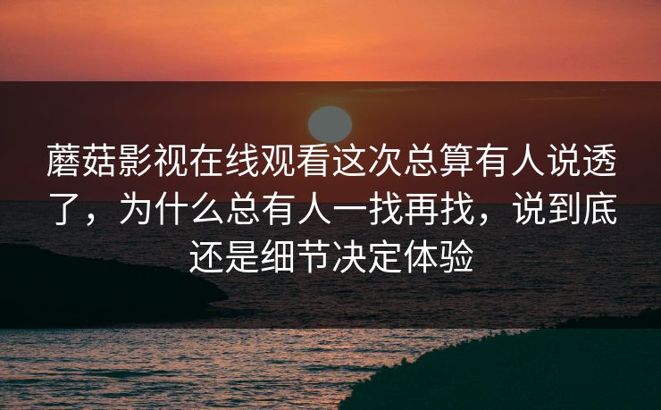 蘑菇影视在线观看这次总算有人说透了，为什么总有人一找再找，说到底还是细节决定体验