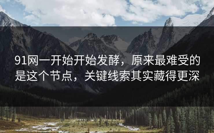 91网一开始开始发酵，原来最难受的是这个节点，关键线索其实藏得更深